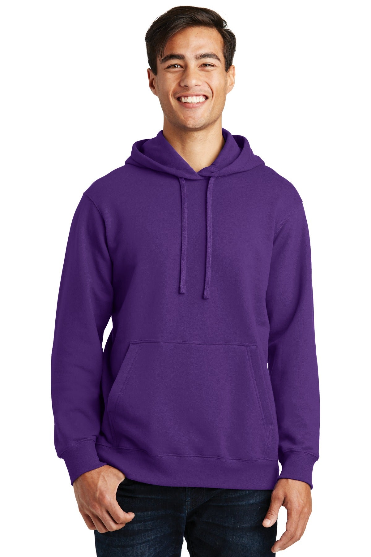 Front View of Team Purple Port & Company Fan Favorite Fleece Pullover Hooded Sweatshirt. PC850H