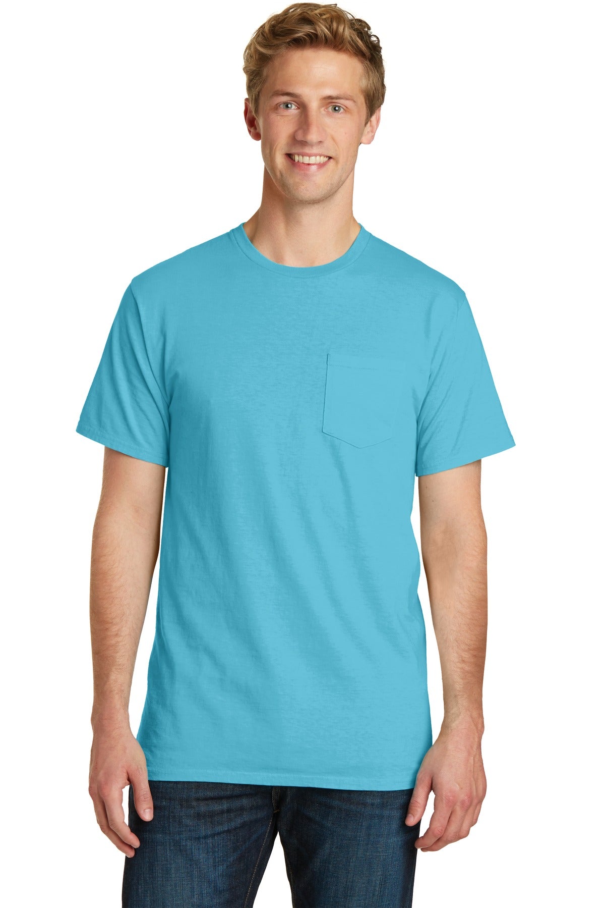 Front View of Tidal Wave Port & Company Beach Wash Garment-Dyed Pocket Tee. PC099P