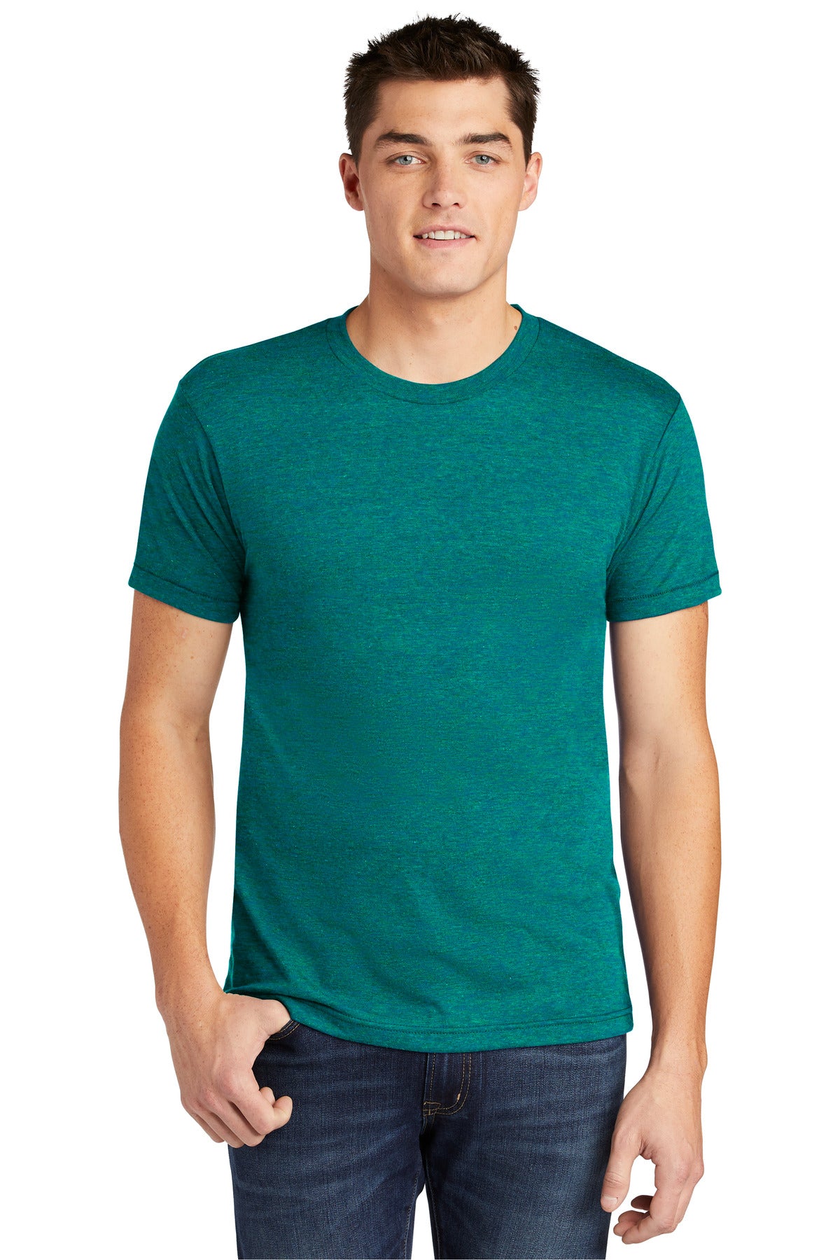 Front View of TriEvergrn American Apparel Tri-Blend Short Sleeve Track T-Shirt TR401