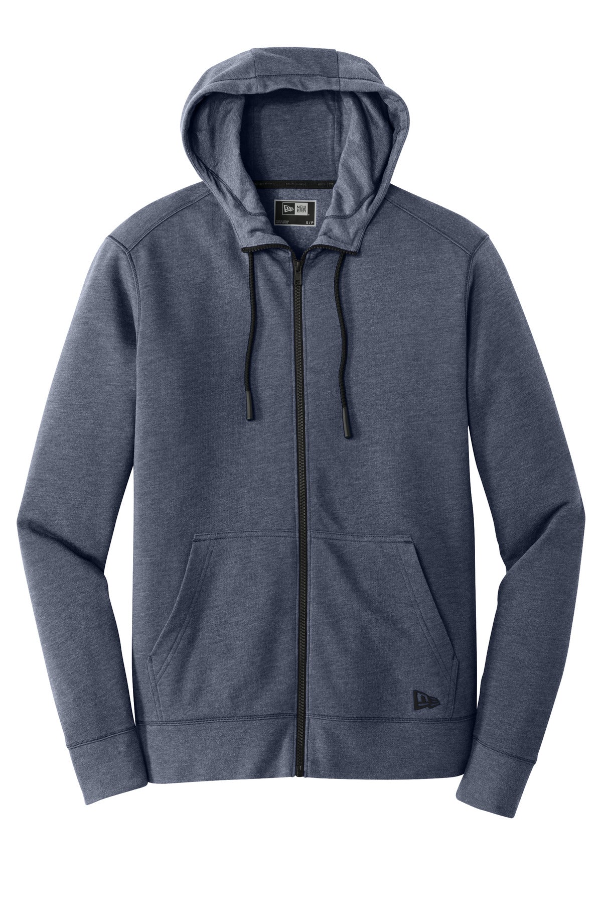 Front View of True Navy Hthr New Era Tri-Blend Fleece Full-Zip HoodieNEA511