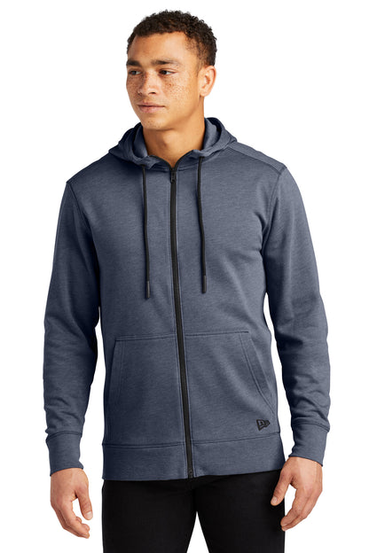 Front View of True Navy Hthr New Era Tri-Blend Fleece Full-Zip HoodieNEA511