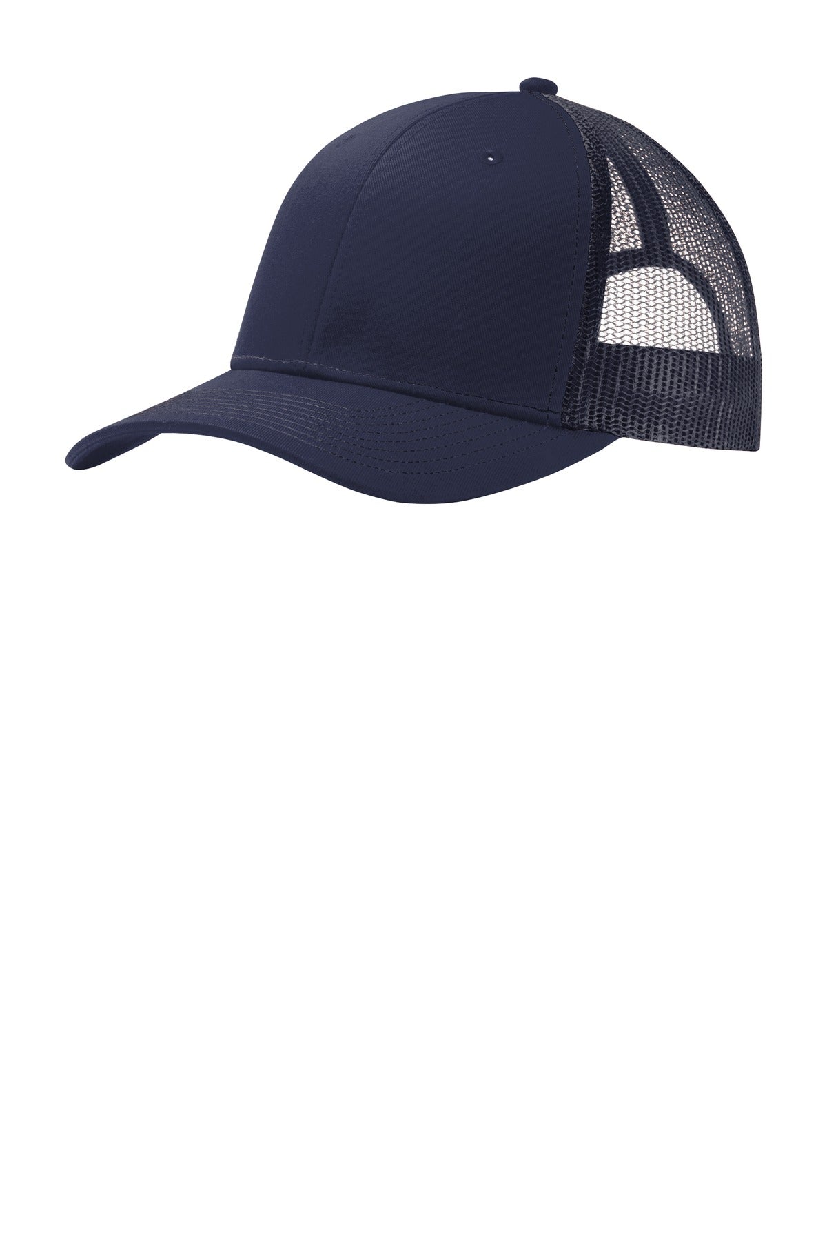 Front View of True Navy Port Authority Snapback Trucker Cap. C112