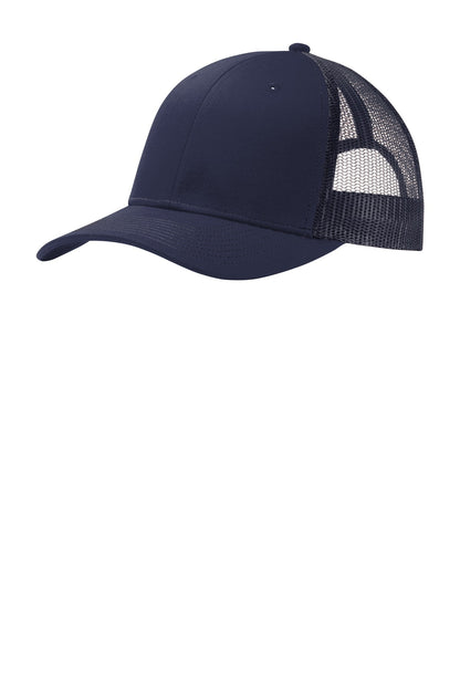Front View of True Navy Port Authority Snapback Trucker Cap. C112