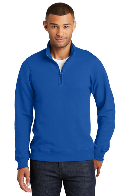 Front View of True Royal Port & Company Fan Favorite Fleece 1/4-Zip Pullover Sweatshirt. PC850Q