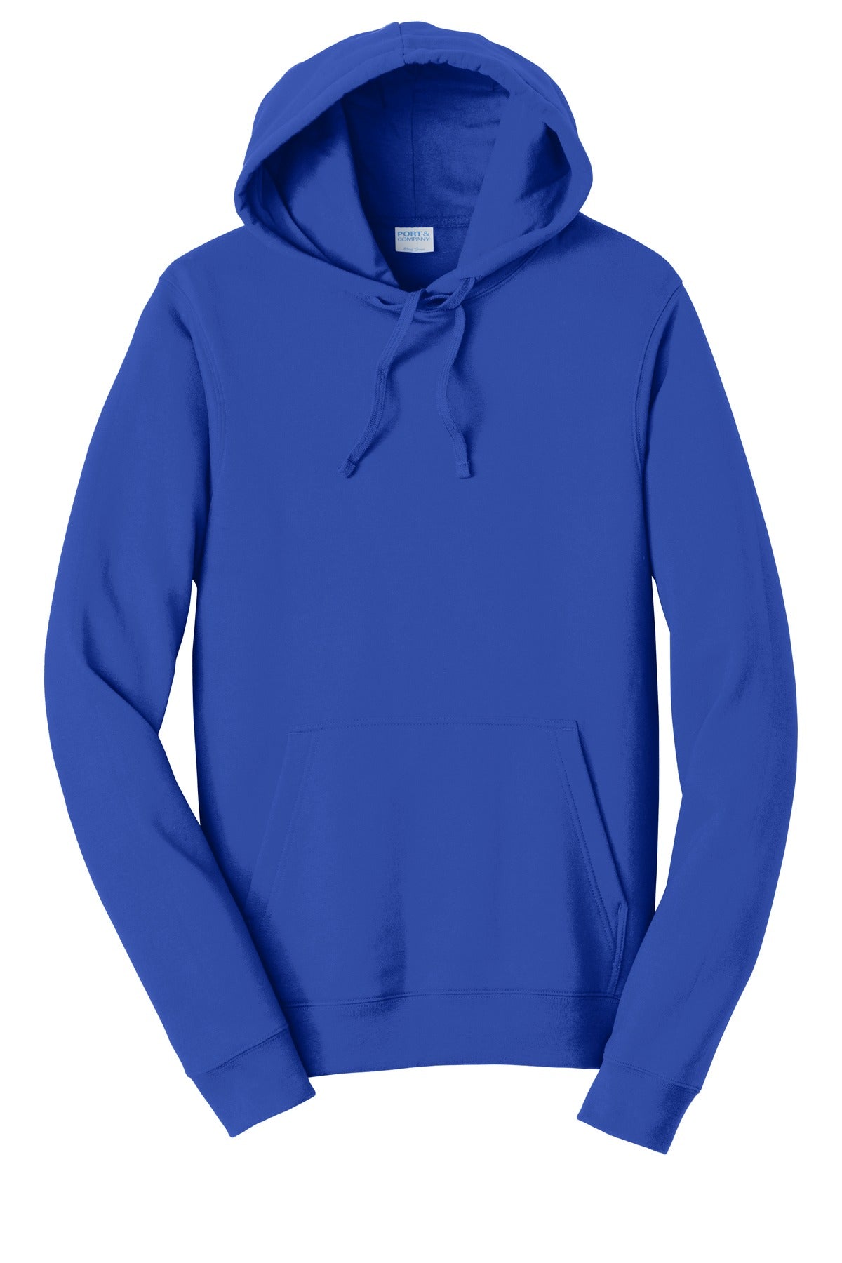 Front View of True Royal Port & Company Fan Favorite Fleece Pullover Hooded Sweatshirt. PC850H