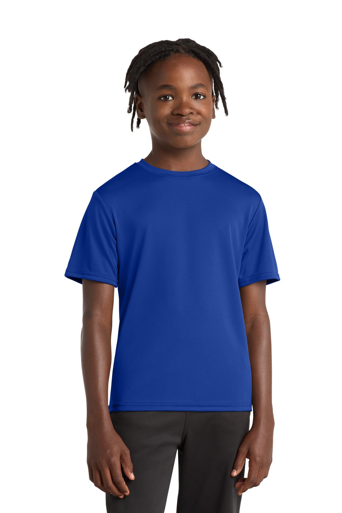 Front View of TrueRoyal Port & Company Youth Performance Tee. PC380Y