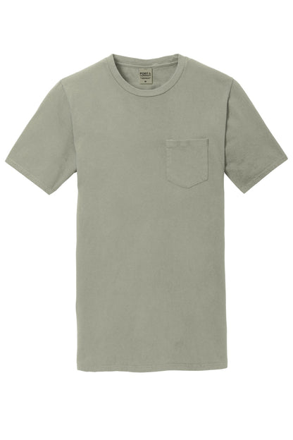 Front View of Walnut Port & Company Beach Wash Garment-Dyed Pocket Tee. PC099P