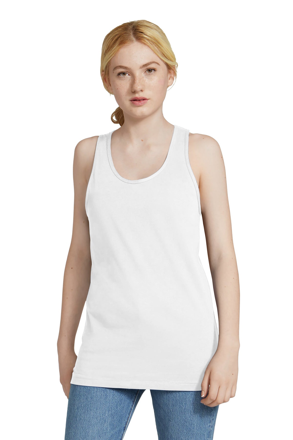 Front View of White American Apparel Fine Jersey Unisex Tank 2408
