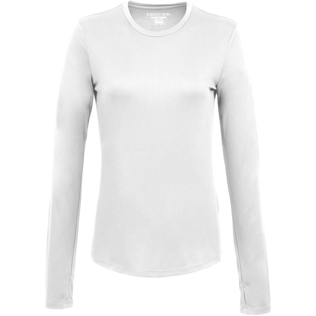 Front View of White DARA LS Tech Tee - Women's plain