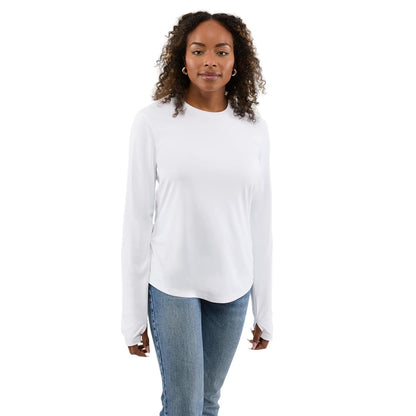 Front View of White DARA LS Tech Tee - Women's plain