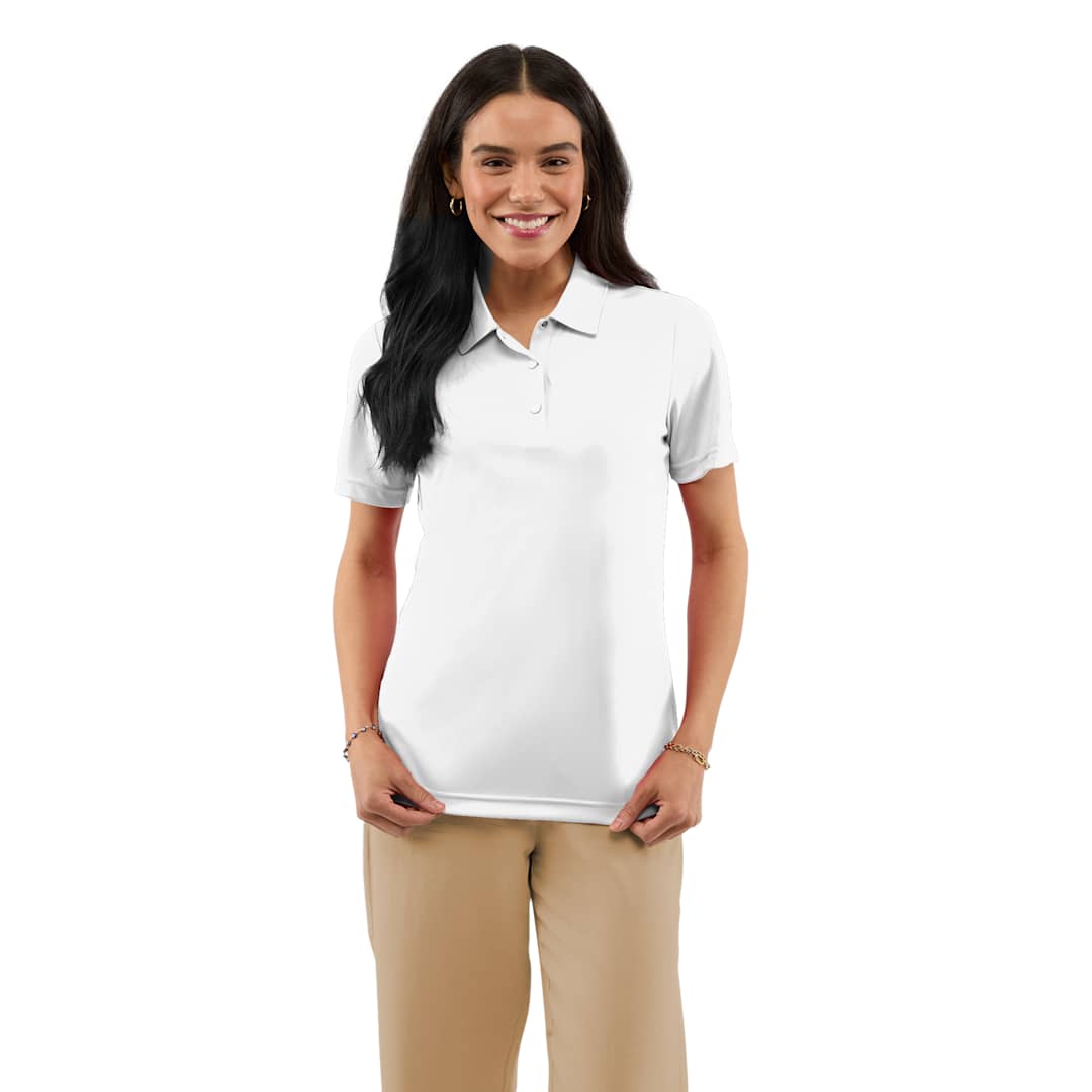 Front View of White DARA SS Polo - Women's plain