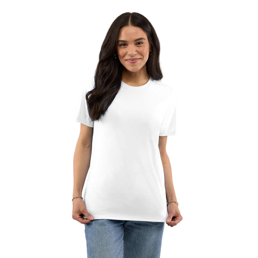 Front View of White DARA SS Tech Tee - Women's plain