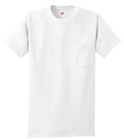 Front View of White Hanes - Authentic 100% Cotton T-Shirt with Pocket. 5590