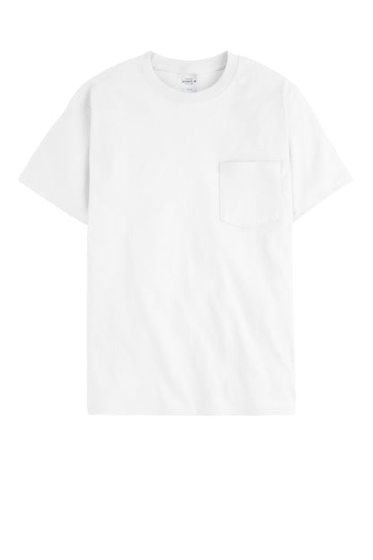 Front View of White Hanes - Authentic 100% Cotton T-Shirt with Pocket. 5590