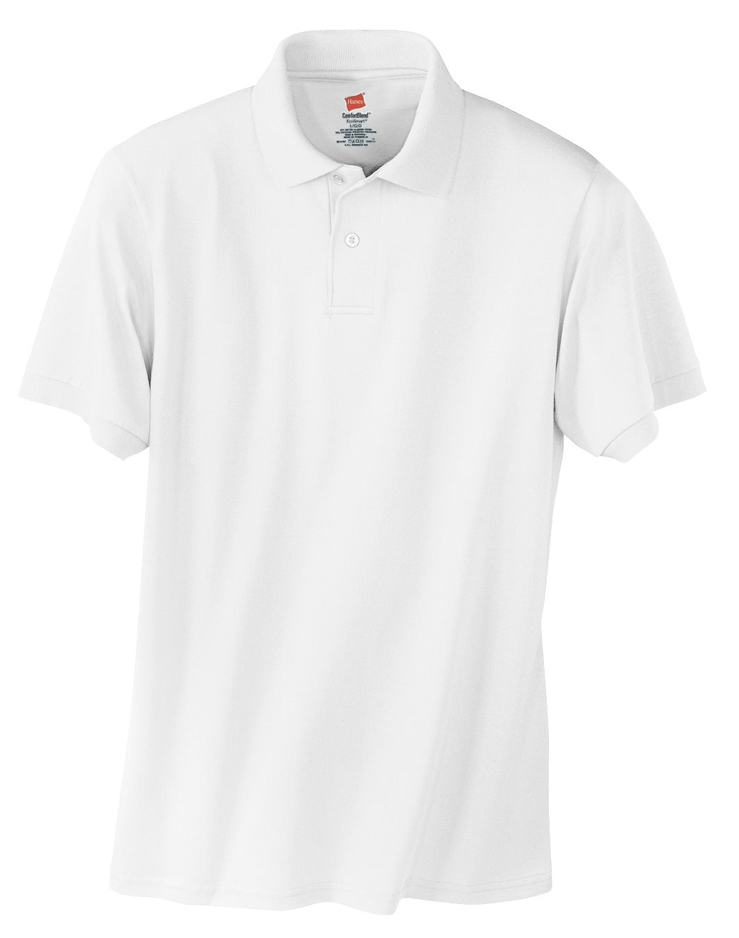 Front View of White Hanes EcoSmart - 5.2-Ounce Jersey Knit Sport Shirt 054X