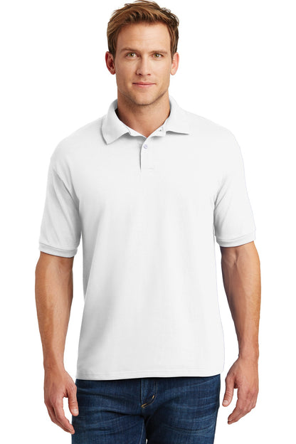 Front View of White Hanes EcoSmart - 5.2-Ounce Jersey Knit Sport Shirt 054X