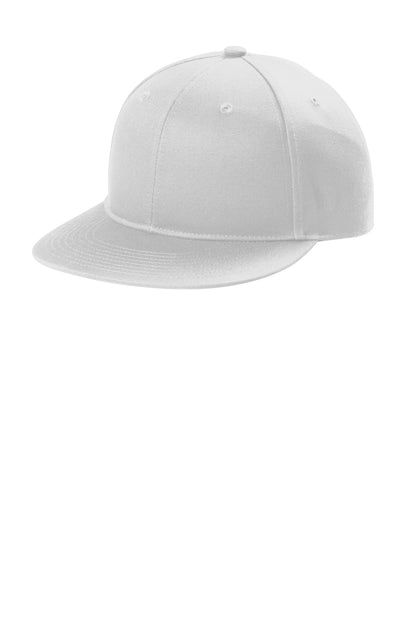 Front View of White Port Authority Snapback Flat Bill Cap C116