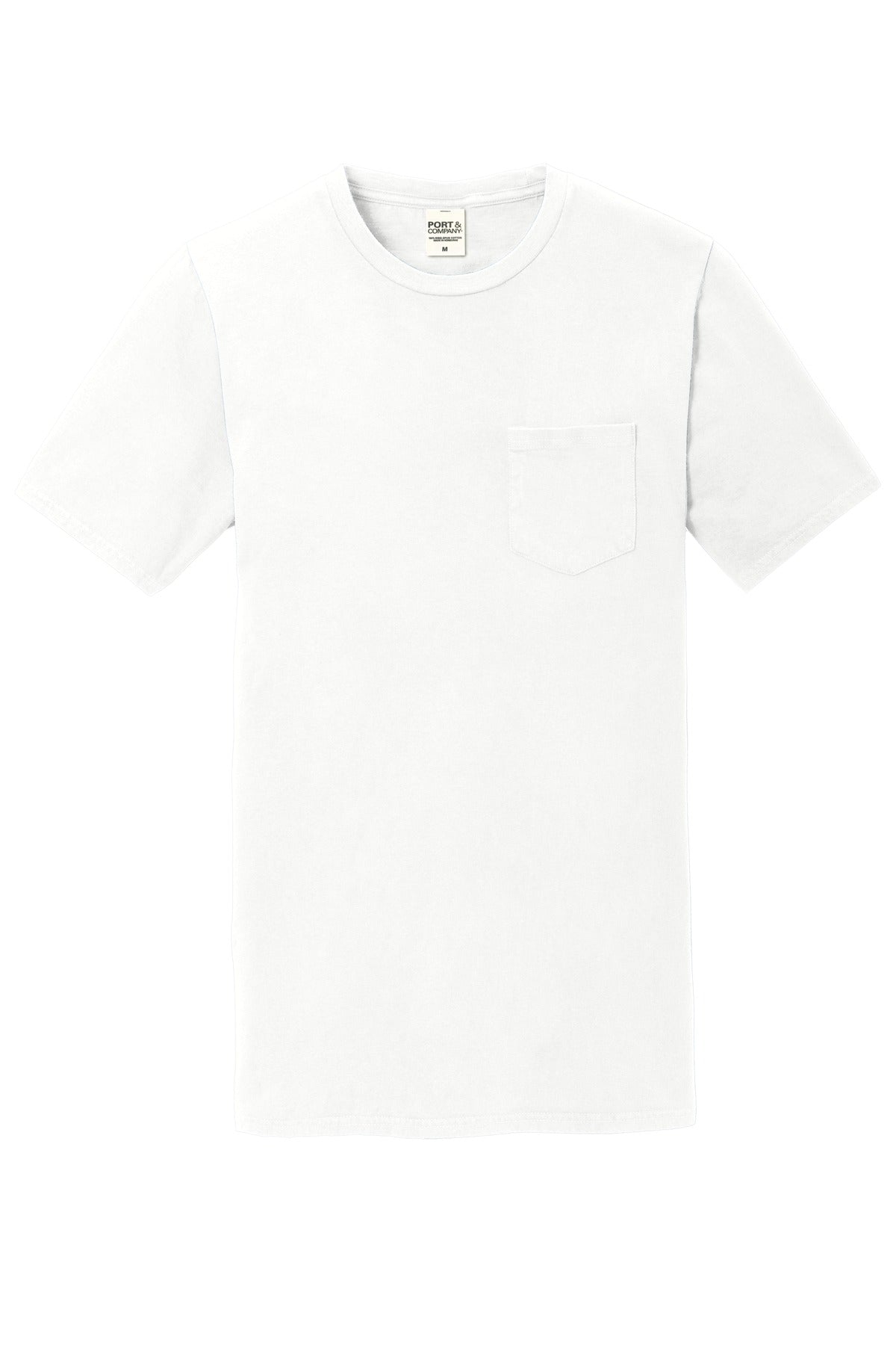 Front View of White Port & Company Beach Wash Garment-Dyed Pocket Tee. PC099P