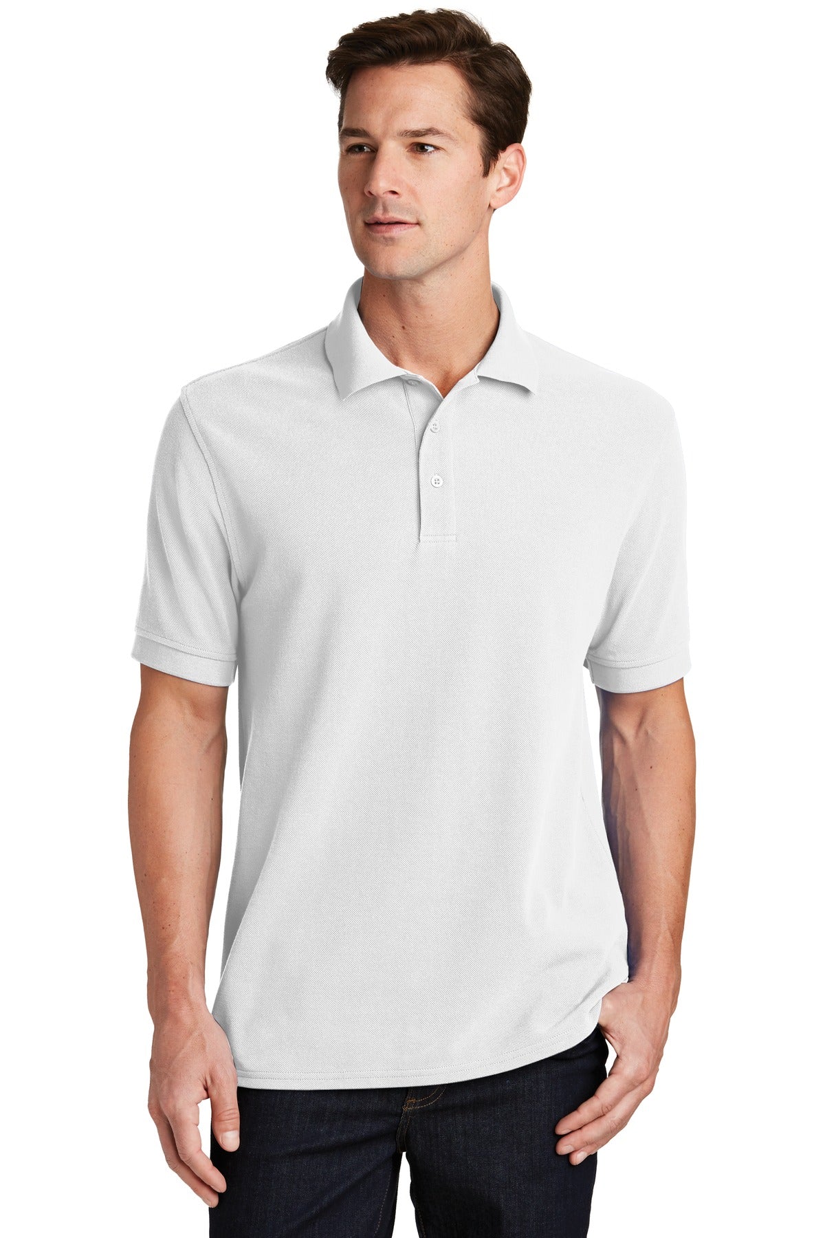 Front View of White Port & Company Combed Ring Spun Pique Polo. KP1500