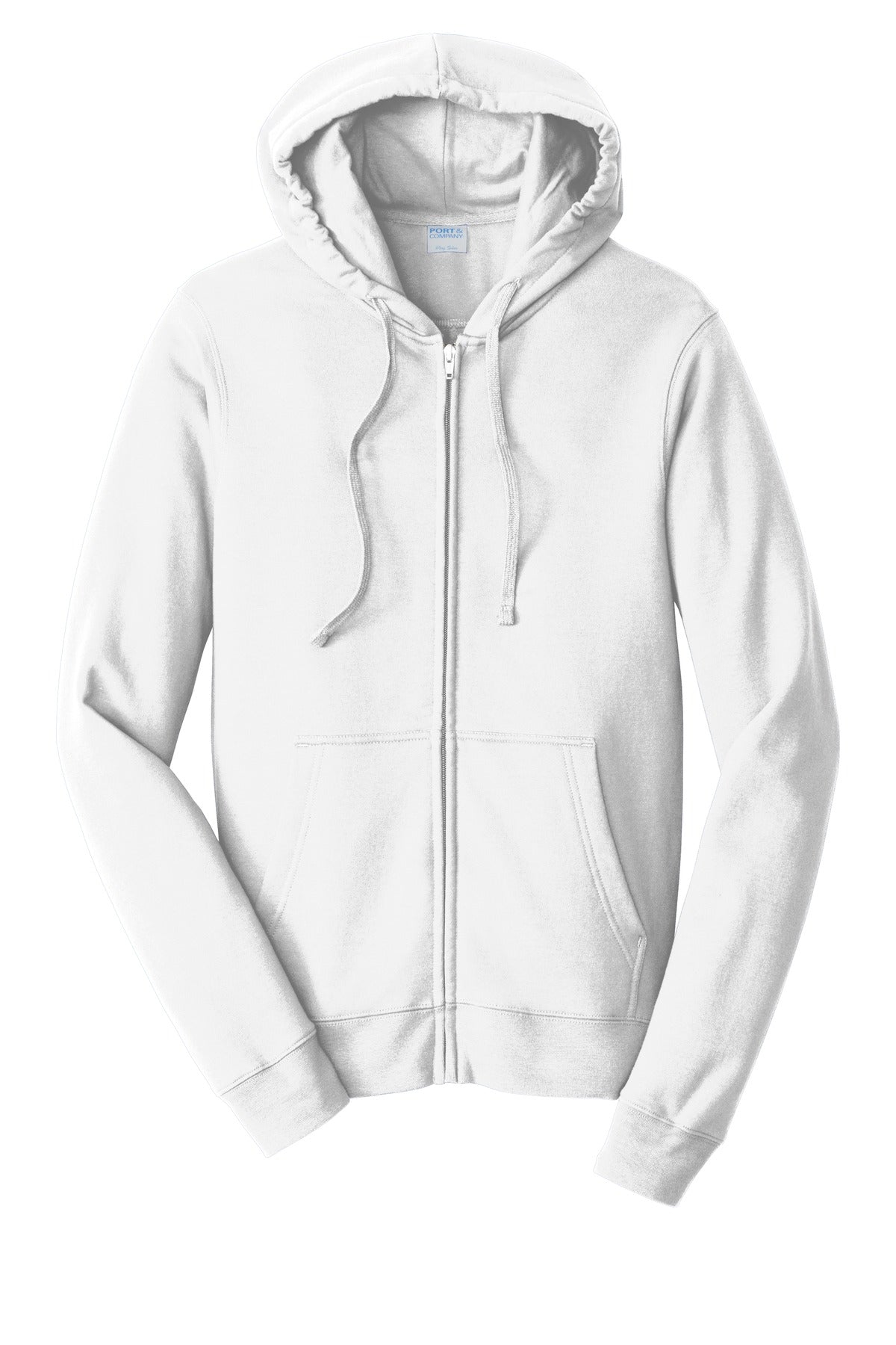 Front View of White Port & Company Fan Favorite Fleece Full-Zip Hooded Sweatshirt. PC850ZH