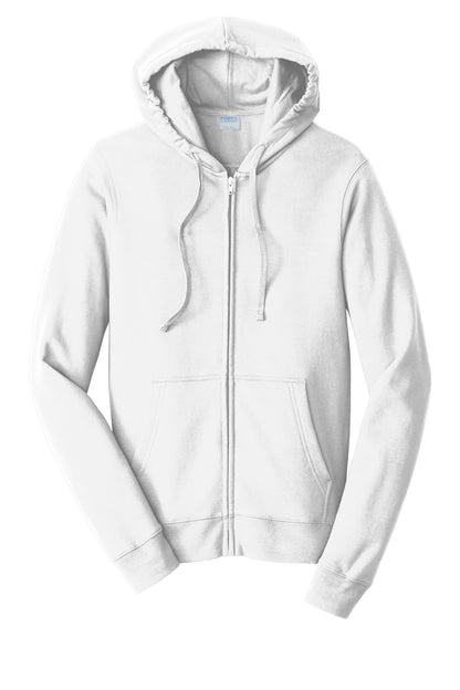Front View of White Port & Company Fan Favorite Fleece Full-Zip Hooded Sweatshirt. PC850ZH
