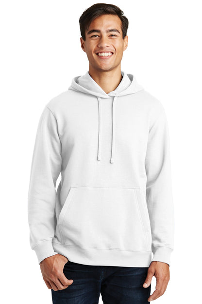 Front View of White Port & Company Fan Favorite Fleece Pullover Hooded Sweatshirt. PC850H