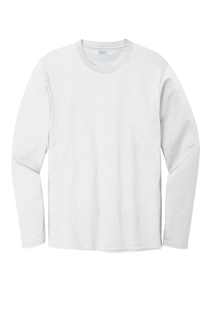 Front View of White Port & Company Long Sleeve Bouncer Tee PC600LS