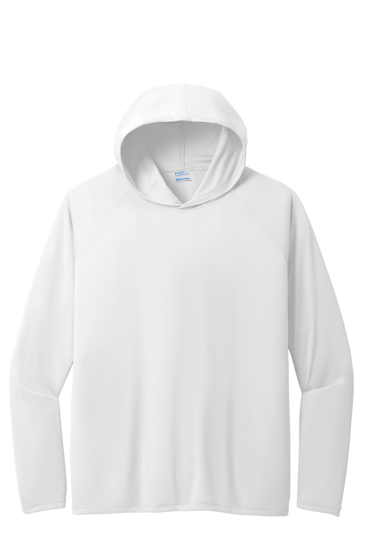 Front View of White Port & Company Performance Pullover Hooded Tee PC380H