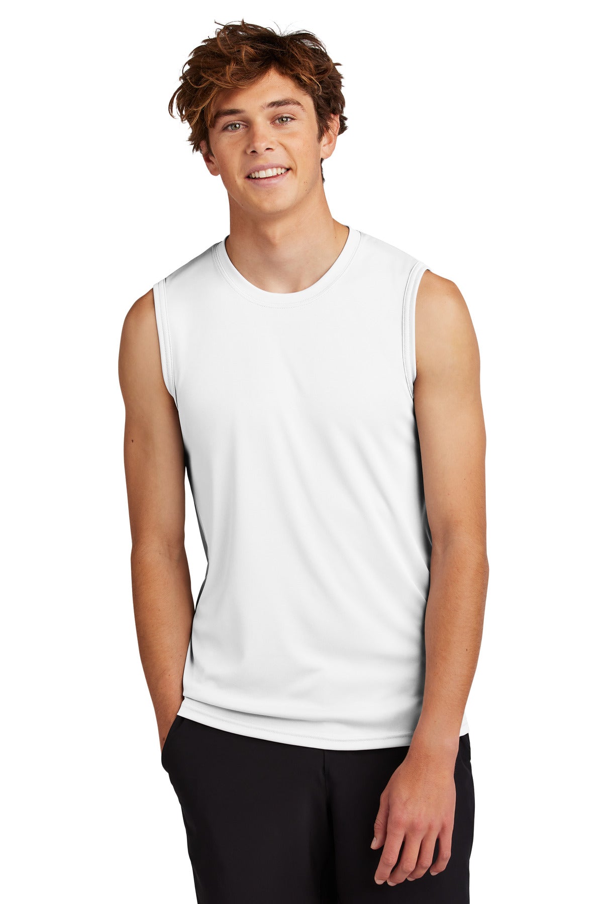Front View of White Port & Company Performance Sleeveless Tee PC380SL