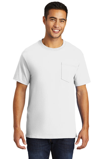 Front View of White Port & Company - Tall Essential Pocket Tee. PC61PT