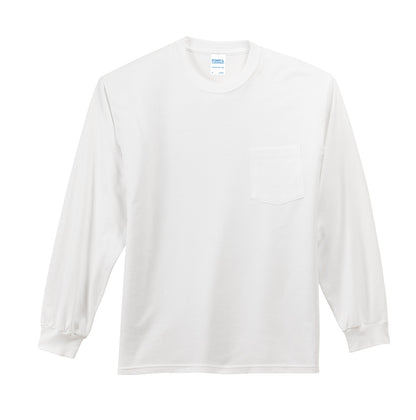 Front View of White Port & Company Tall Long Sleeve Essential Pocket Tee. PC61LSPT