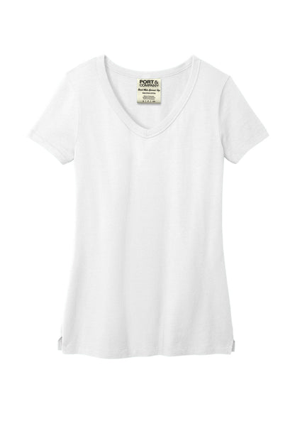 Front View of White Port & Company Women's Beach Wash Garment-Dyed V-Neck Tee LPC099V