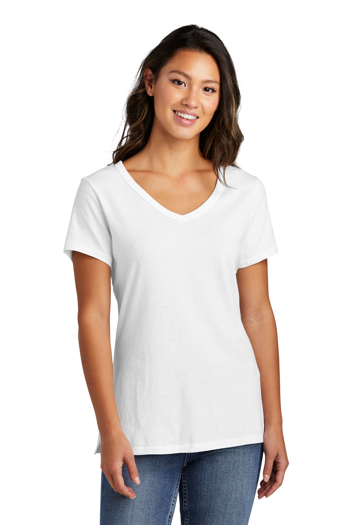 Front View of White Port & Company Women's Beach Wash Garment-Dyed V-Neck Tee LPC099V