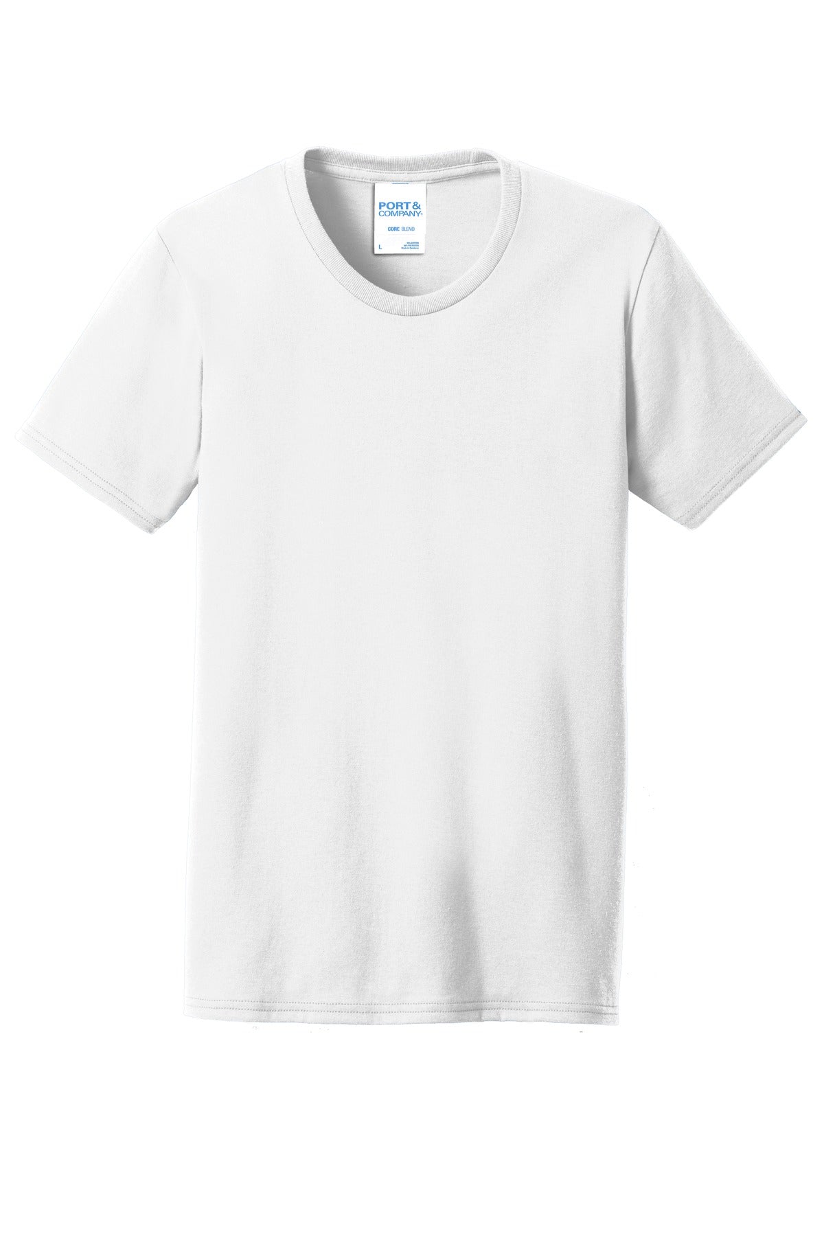 Front View of White Port & Company Women's Core Blend Tee. LPC55