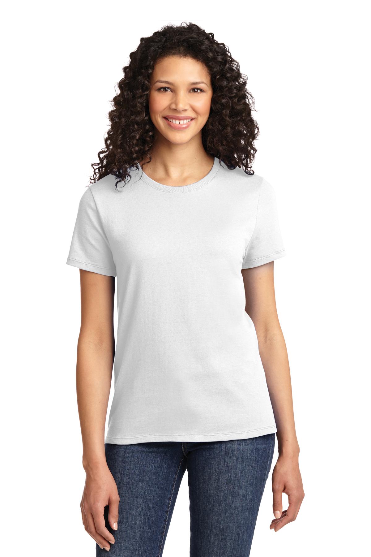 Front View of White Port & Company Women's Essential Tee. LPC61