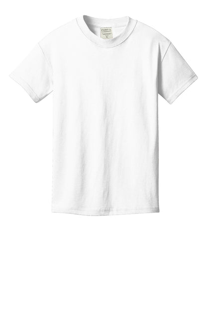 Front View of White Port & Company Youth Beach Wash Garment-Dyed Tee. PC099Y