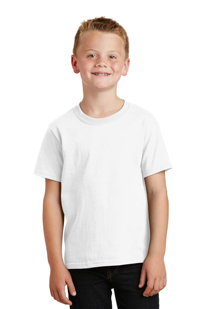 Front View of White Port & Company Youth Beach Wash Garment-Dyed Tee. PC099Y