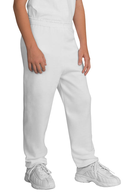 Front View of White Port & Company - Youth Core Fleece Sweatpant. PC90YP