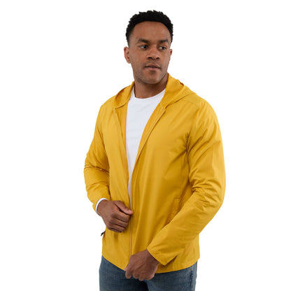 Front View of Yellow ANETO Lightweight Packable Jacket - Men's plain