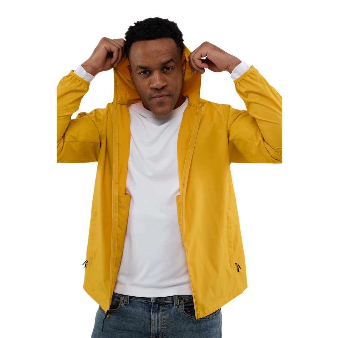 Front View of Yellow ANETO Lightweight Packable Jacket - Men's plain
