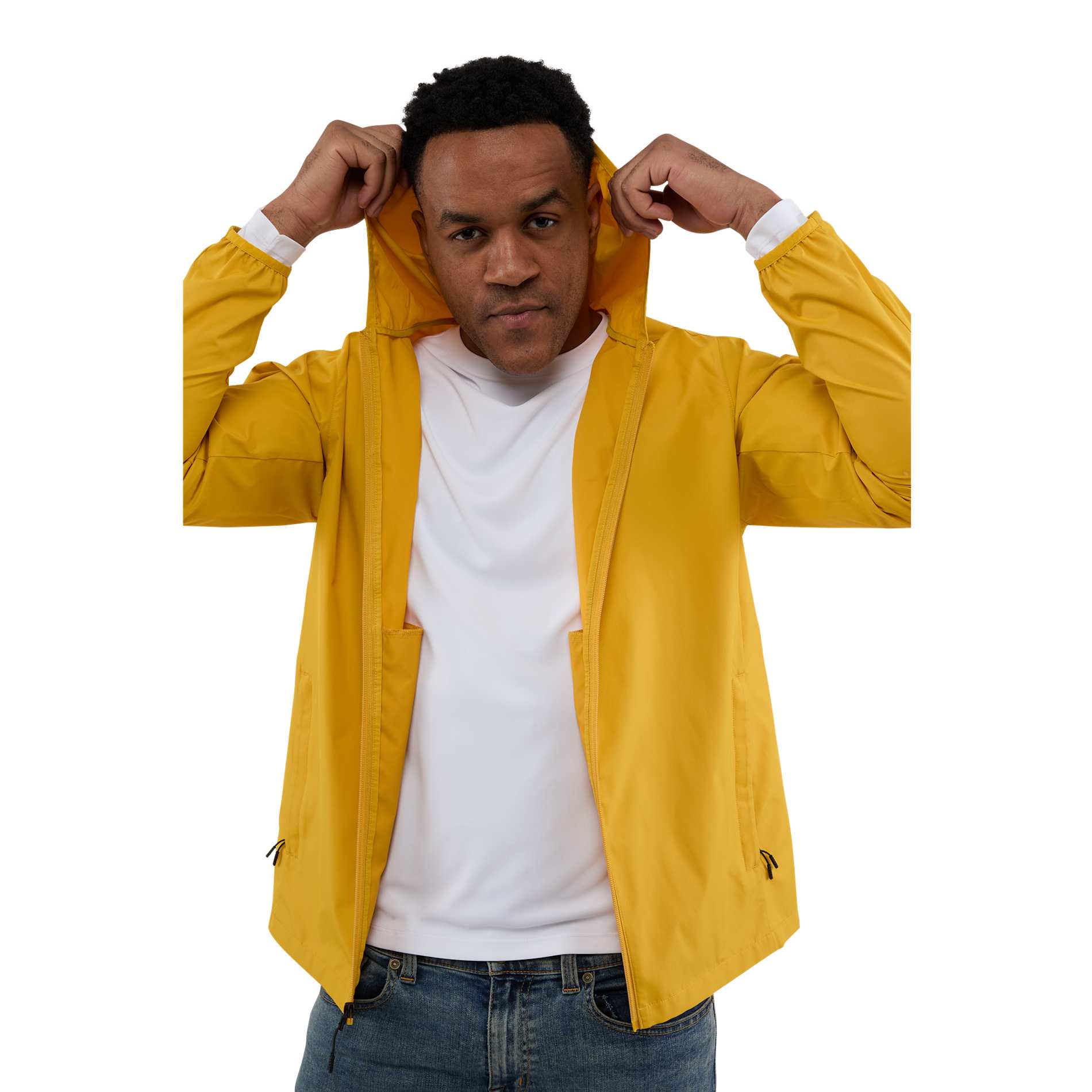 Front View of Yellow ANETO Lightweight Packable Jacket - Men's plain