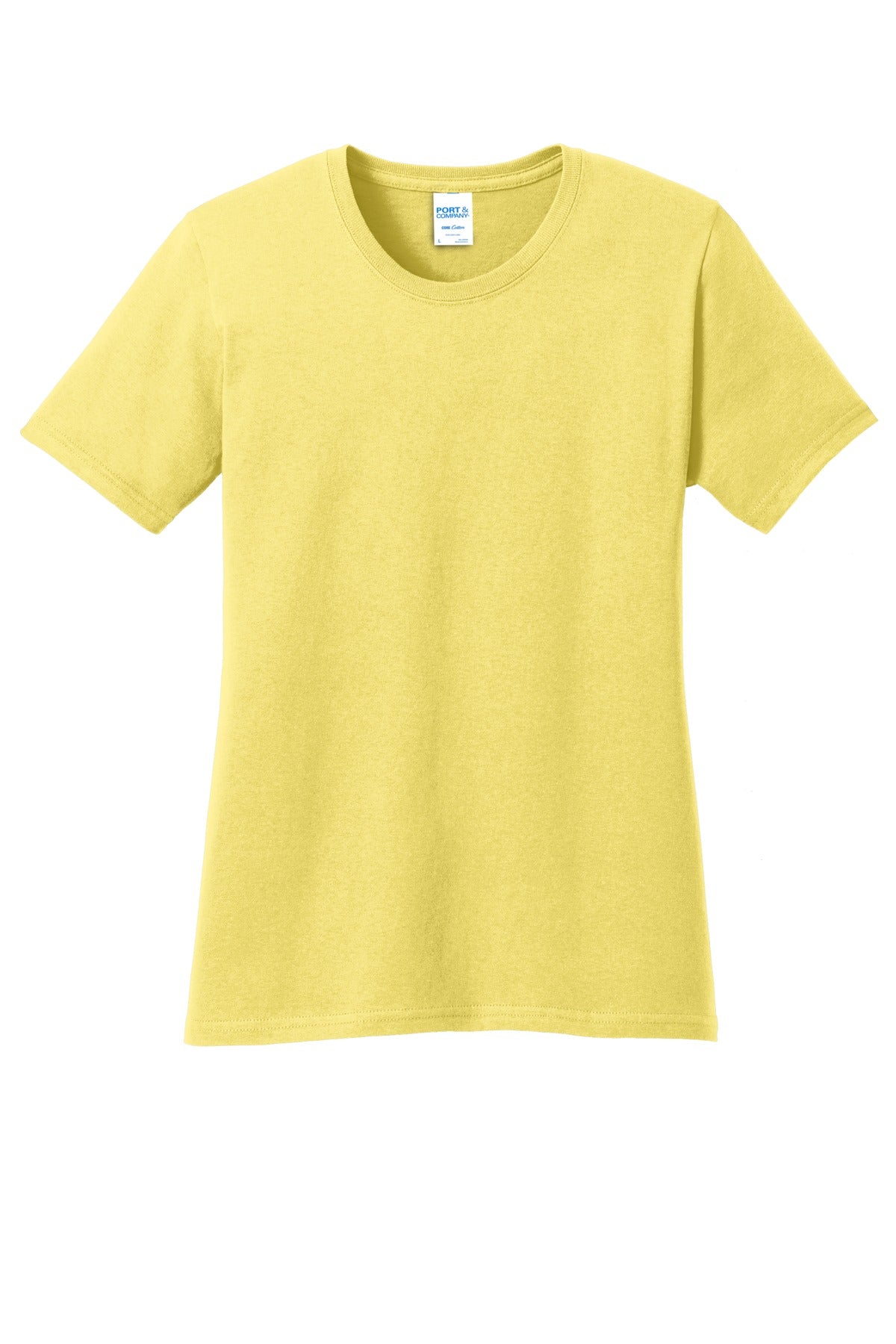 Front View of Yellow Port & Company Women's Core Cotton Tee. LPC54