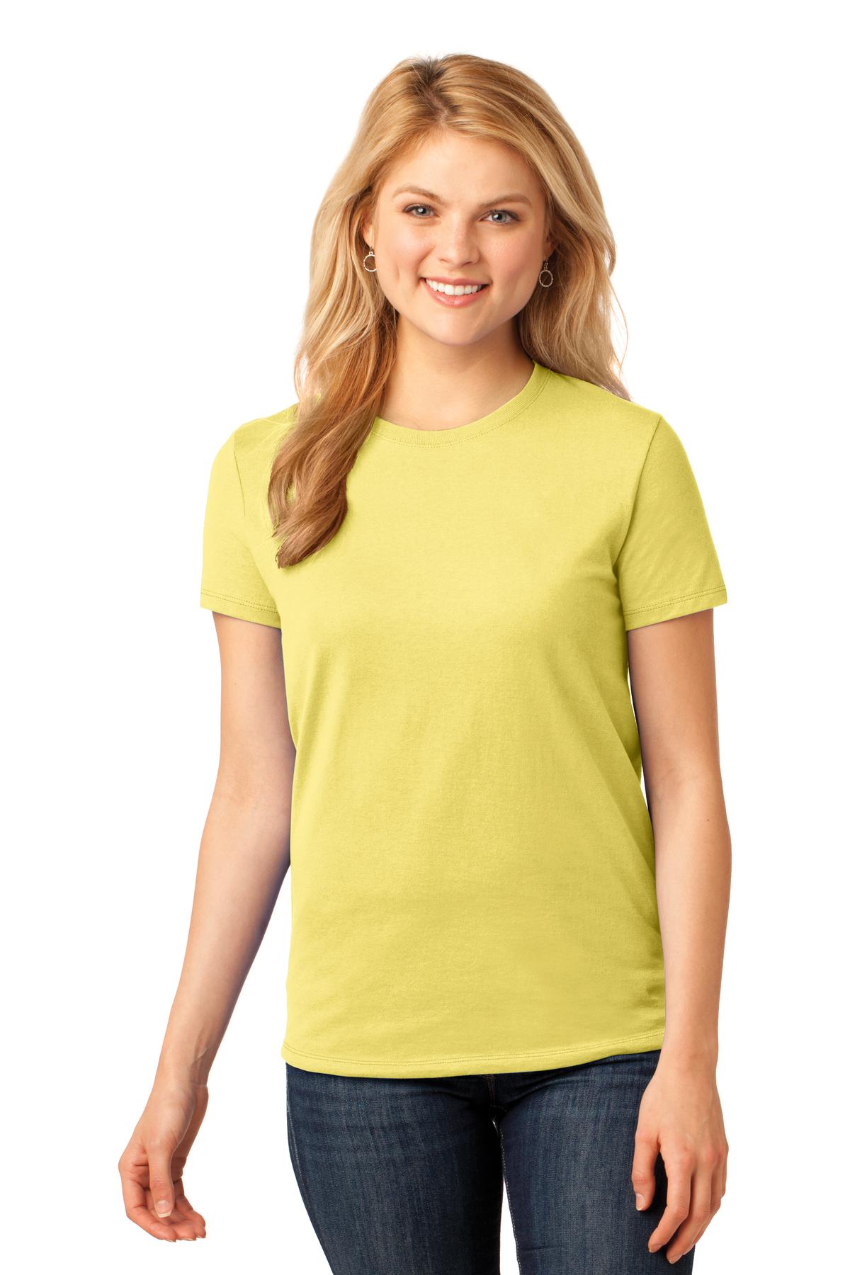 Front View of Yellow Port & Company Women's Core Cotton Tee. LPC54