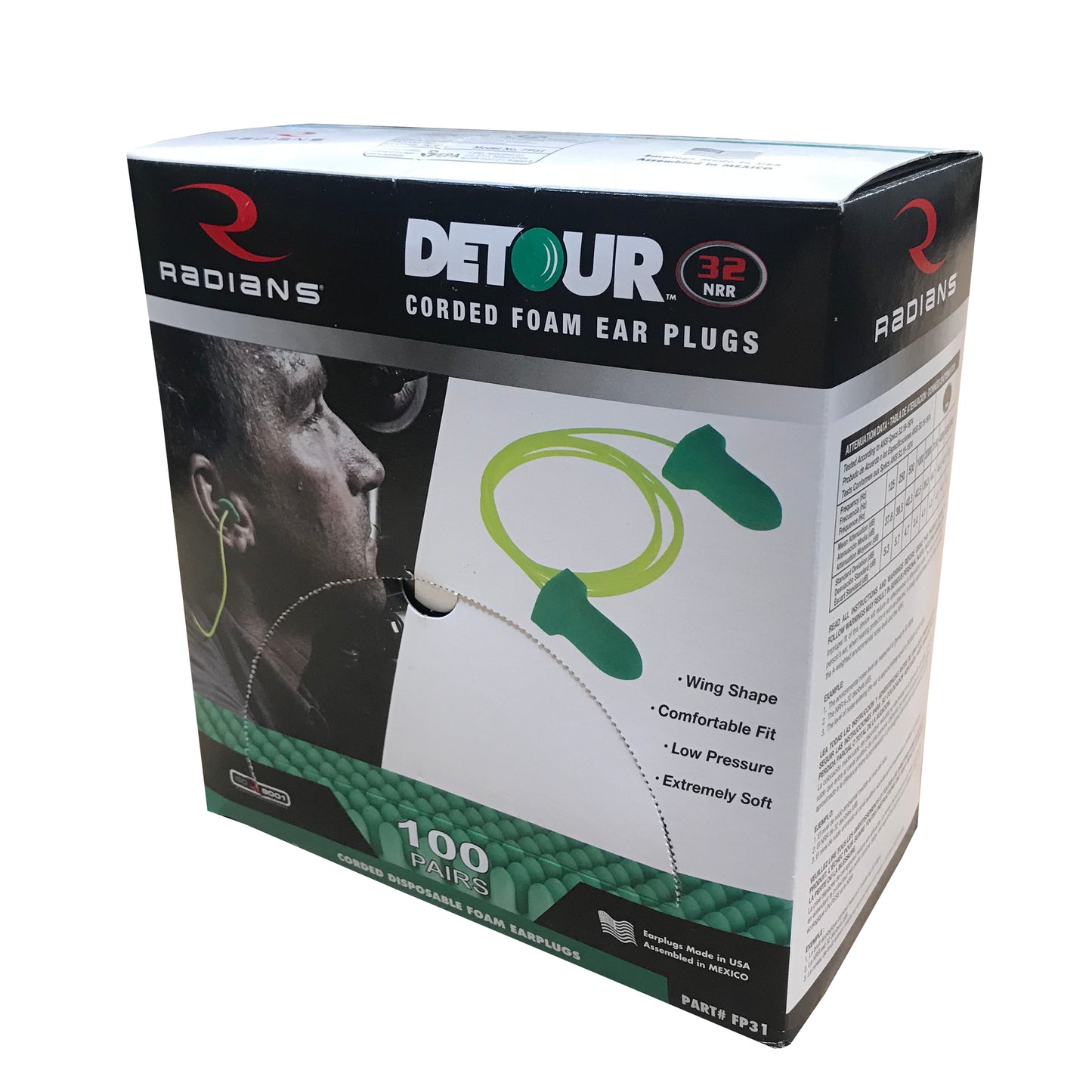 Detour® 32 Disposable Foam Earplugs - Corded