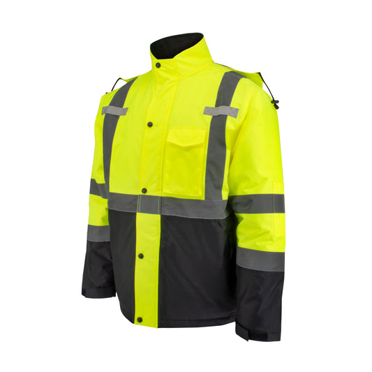 SJ411QB Class 3 Economy Parka with Quilted Lining - Hi-Vis Green / Black - Size XL