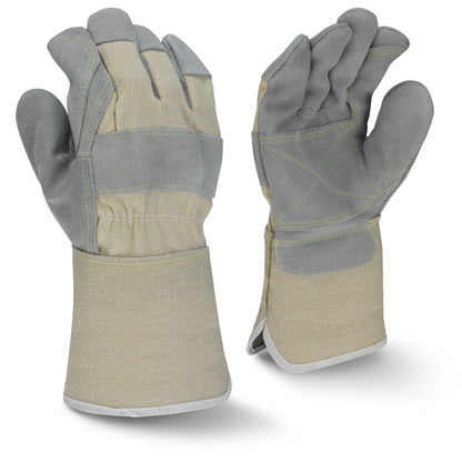 RWG3400W Side Split Gray Cowhide Leather Double Palm Glove with Gauntlet Cuff - Size L
