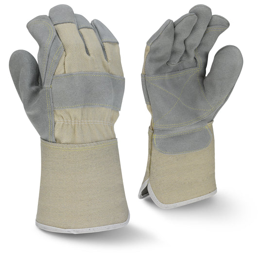 RWG3400W Side Split Gray Cowhide Leather Double Palm Glove with Gauntlet Cuff - Size L