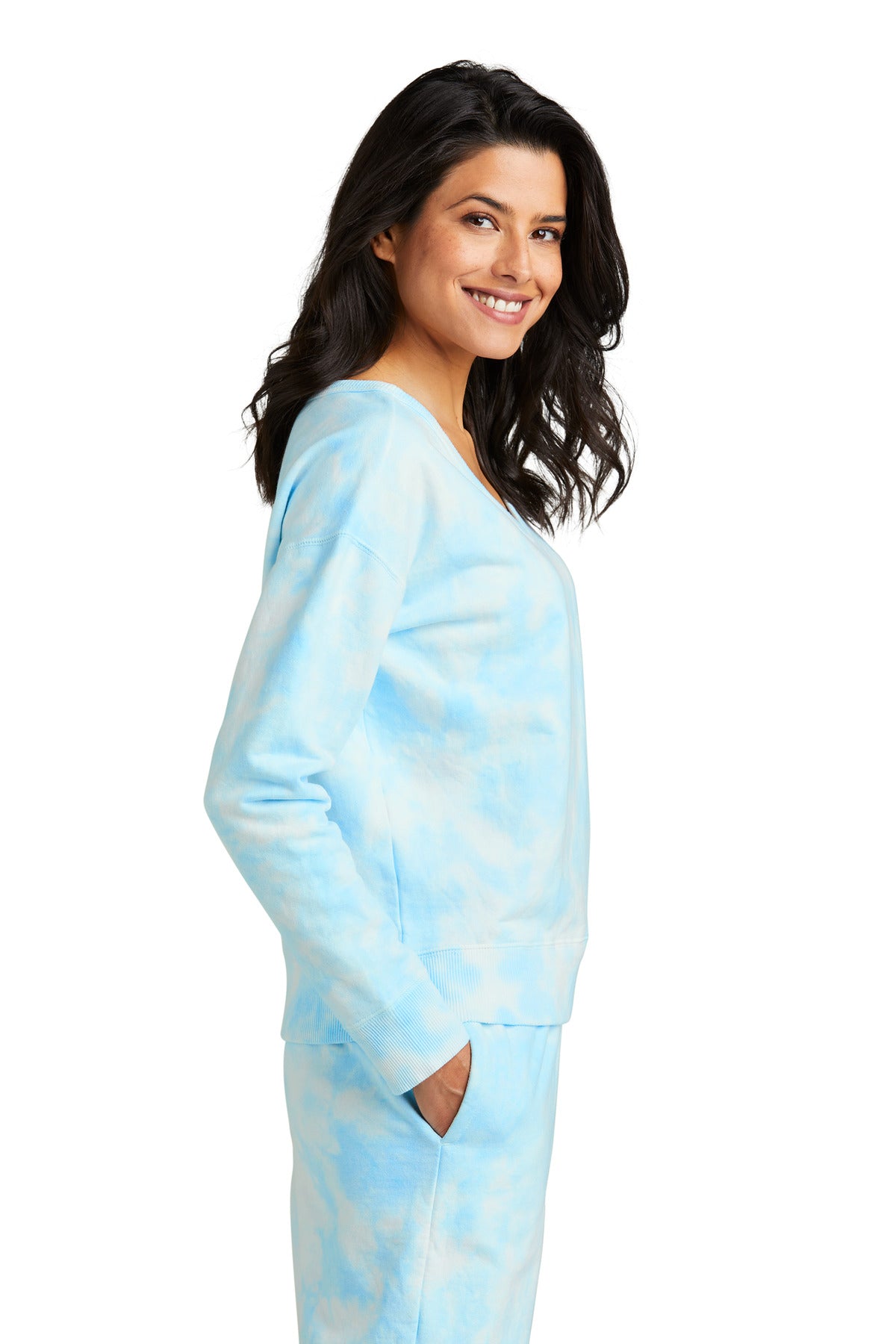 Glacier Port & Company Women's Beach Wash Cloud Tie-Dye V-Neck Sweatshirt LPC140V