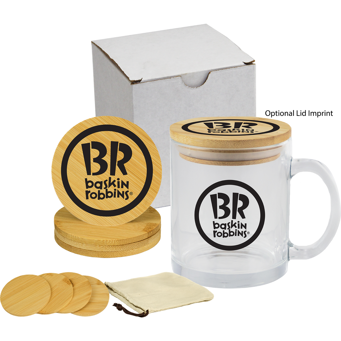 Glass Mug & Bamboo Coaster Gift Set in White Box