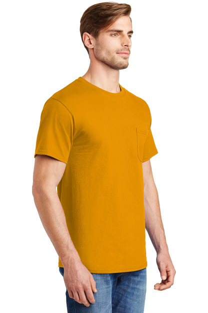 Gold Hanes - Authentic 100% Cotton T-Shirt with Pocket. 5590